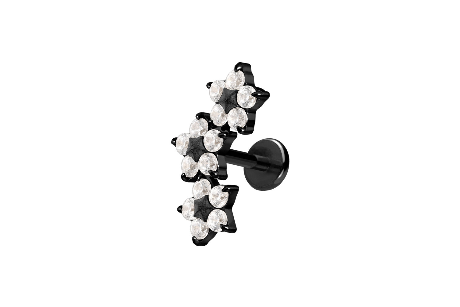 Titan Labret Piercing mit Push Fit 3 KRISTALLBLUMEN